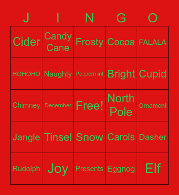 Holiday Jingo Bingo Card