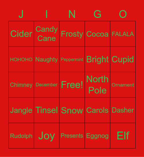 Holiday Jingo Bingo Card