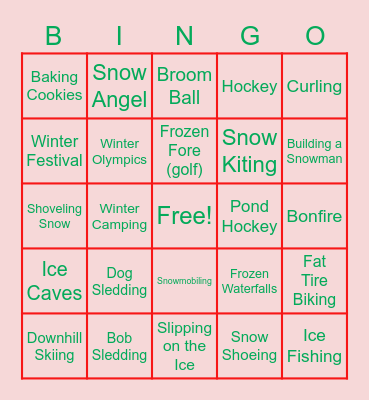 Winter Activities Bingo Card