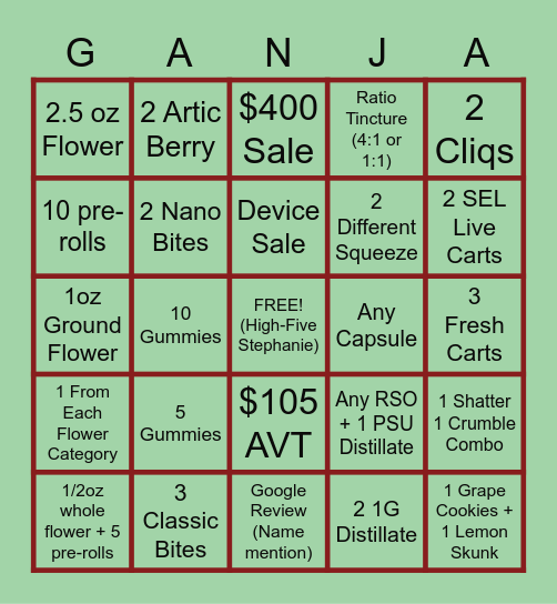 Curaleaf San Jose Holidaze Bingo Card