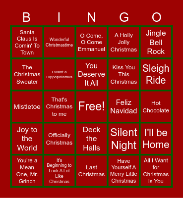 Christmas Playlist Bingo Card