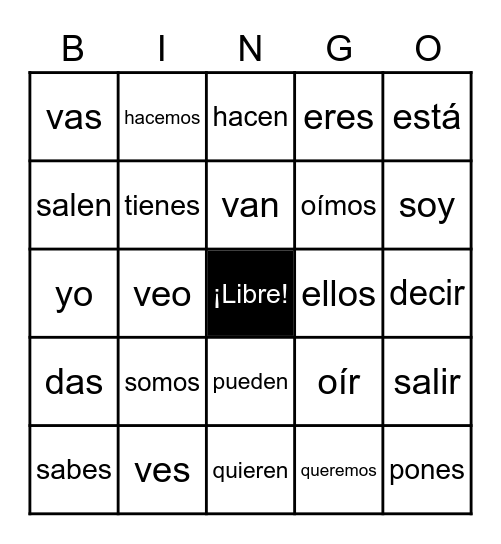 Sweet 16 Verbs Bingo Card