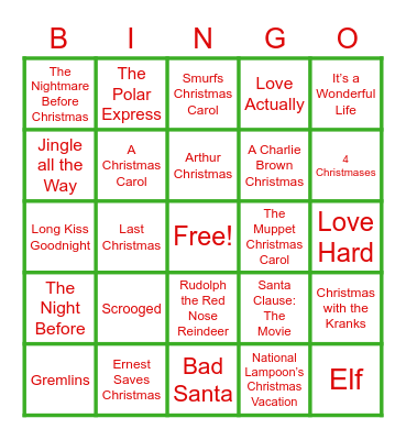 Silent BINGO: Christmas Movies Bingo Card