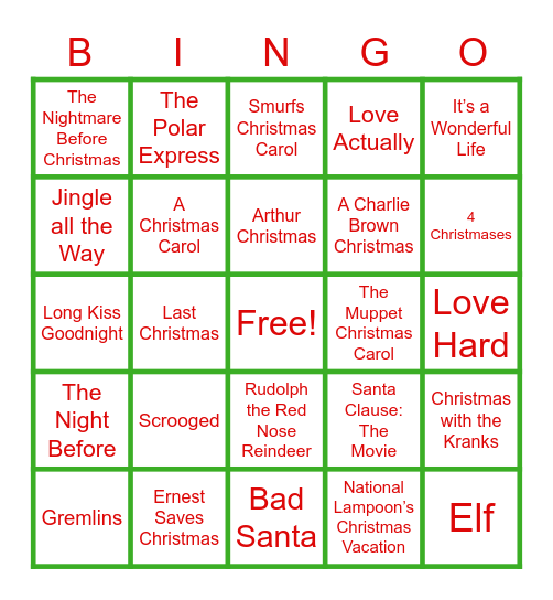 Silent BINGO: Christmas Movies Bingo Card