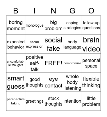 Social Thinking Bingo Card