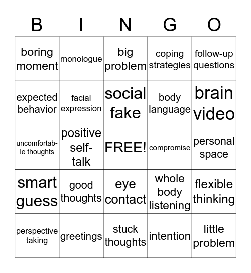 Social Thinking Bingo Card