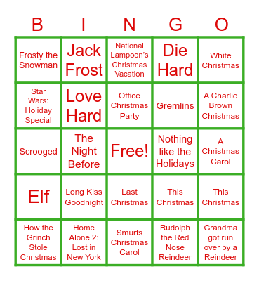 Silent BINGO: Christmas Movies Bingo Card