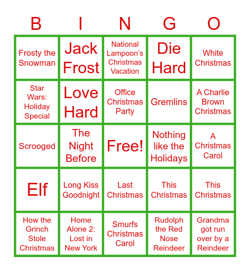 Silent BINGO: Christmas Movies Bingo Card