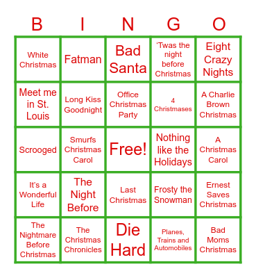 Silent BINGO: Christmas Movies Bingo Card