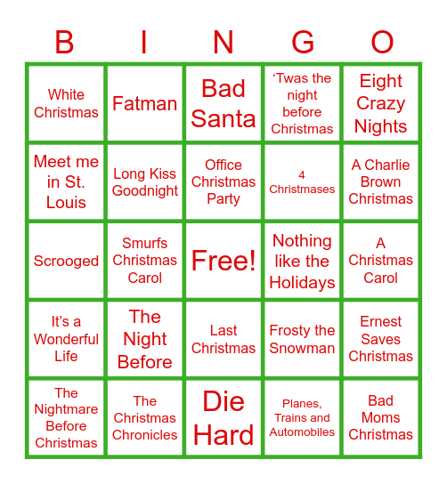 Silent BINGO: Christmas Movies Bingo Card