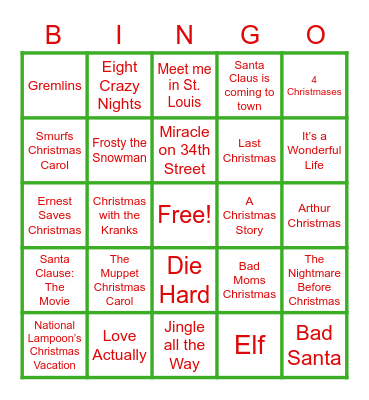Silent BINGO: Christmas Movies Bingo Card