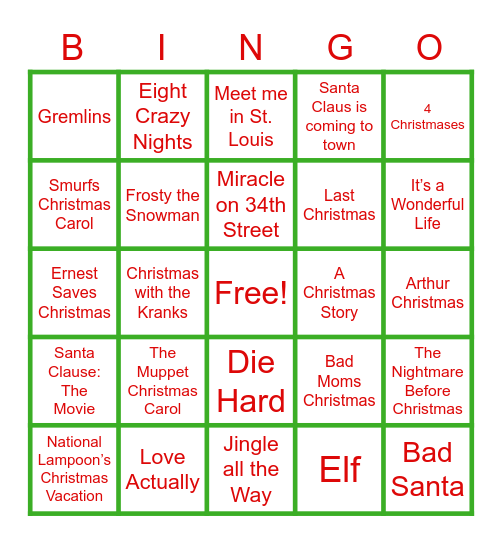 Silent BINGO: Christmas Movies Bingo Card