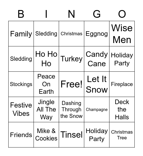 XD Holiday Bingo 2021 Bingo Card
