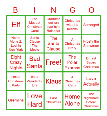 Silent BINGO: Christmas Movies Bingo Card