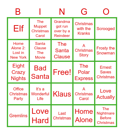 Silent BINGO: Christmas Movies Bingo Card