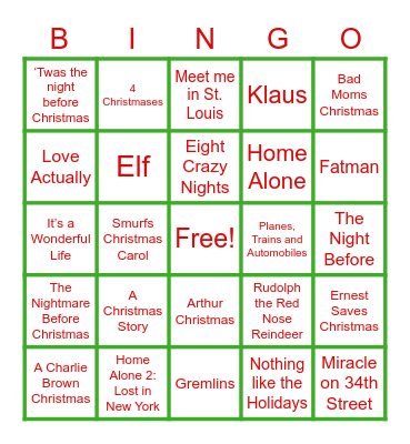 Silent BINGO: Christmas Movies Bingo Card