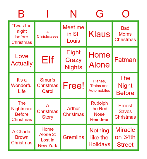 Silent BINGO: Christmas Movies Bingo Card