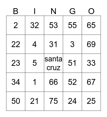 santa cruz Bingo Card