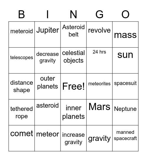 Space Review Bingo Card