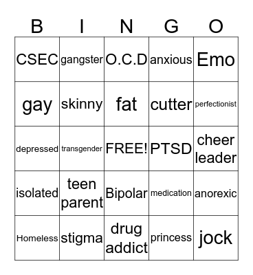 Mental Health Bingo  Bingo Card