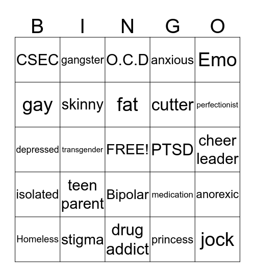 Mental Health Bingo  Bingo Card