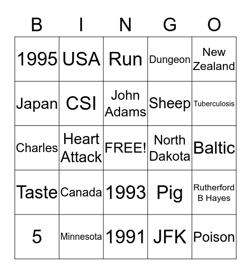 Trivia Bingo Card