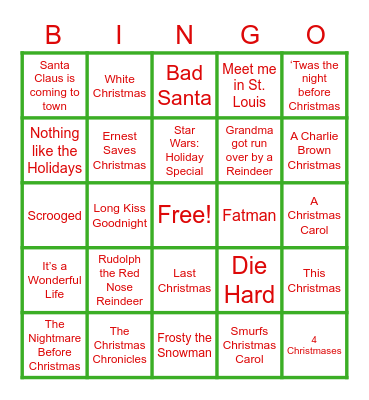 Silent BINGO: Christmas Movies Bingo Card