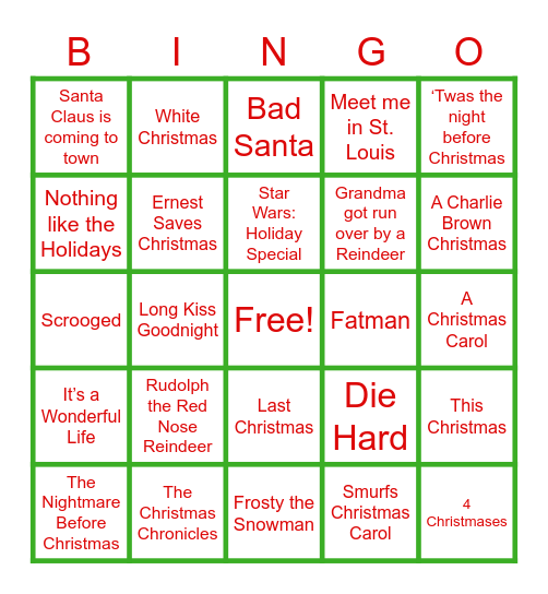 Silent BINGO: Christmas Movies Bingo Card