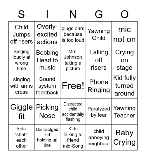 JK-2 Elementary Bingo Card