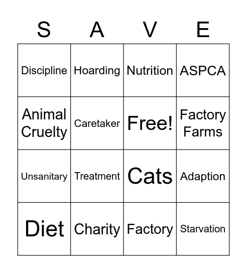 Animal Abuse Bingo Card