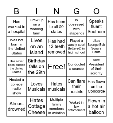 Inflight Training Bingo Card