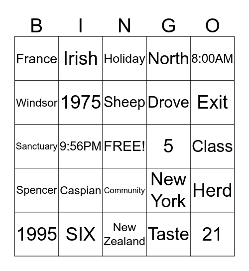 Trivia Bingo Card