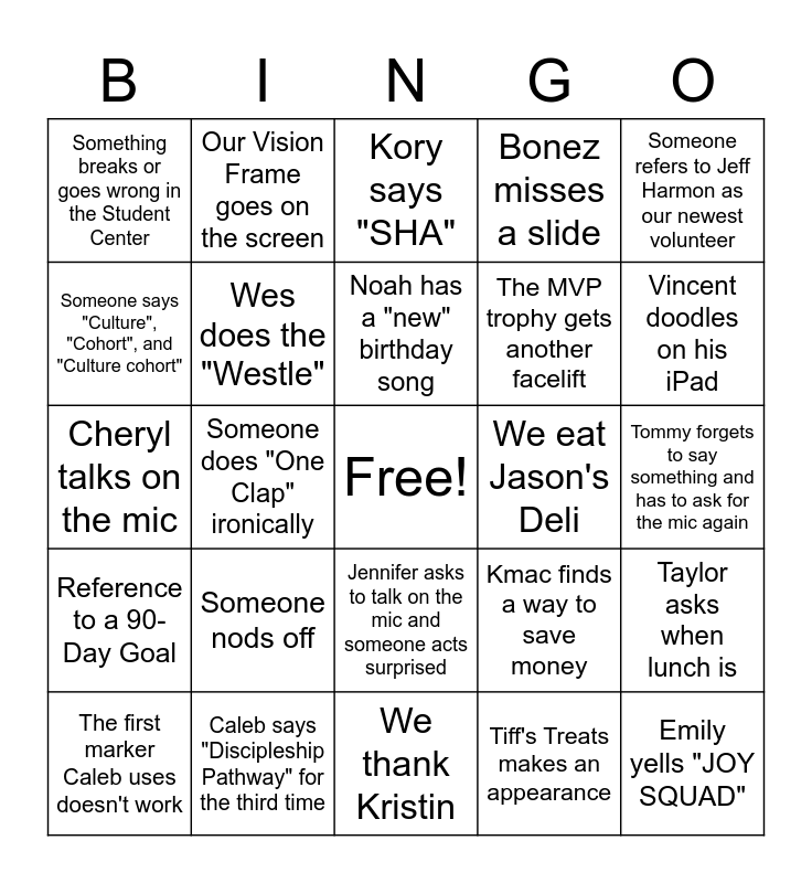 Meeting Marathon Bingo Card