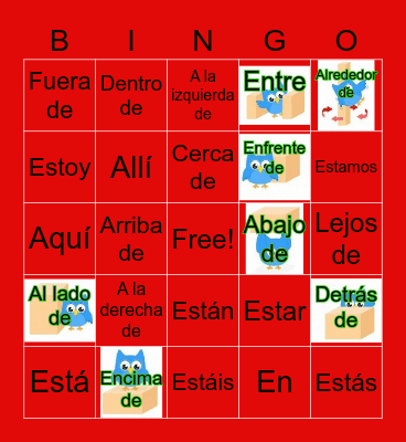 Prepositions Bingo Card
