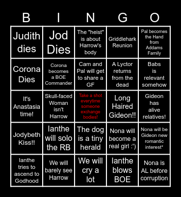 Nona The Ninth Predictions Bingo Card
