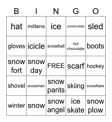 Winter Words Bingo Card