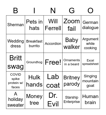 2022 Virtual IT/Informatics Holiday Party BINGO Card Bingo Card