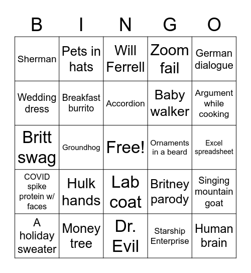 2022 Virtual IT/Informatics Holiday Party BINGO Card Bingo Card