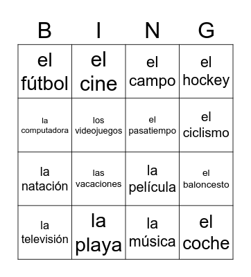 Hobbies and Pastimes Bingo Card