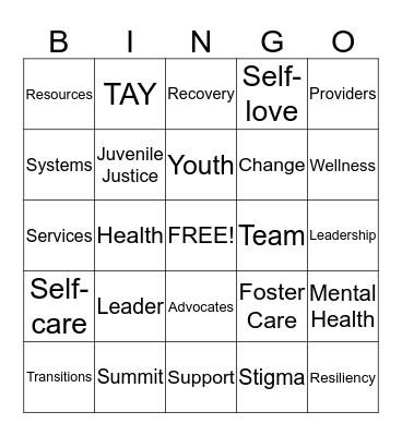 TAY Leadership Team Bingo Card