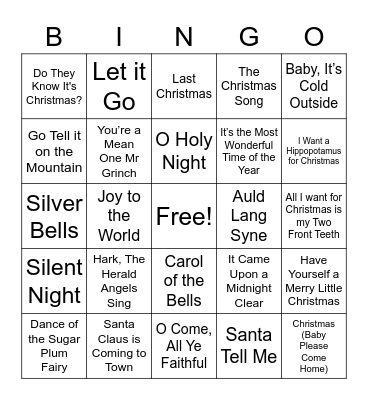Christmas Song Bingo Card