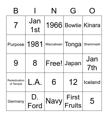 ChristmaHannukKwanza Bingo Card