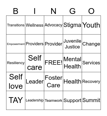 TAY Leadership Team Bingo Card