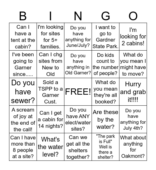 Garner Blackout Bingo Card