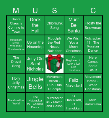 Hosack Holiday Music Bingo Card