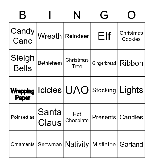 Holiday  Bingo Card
