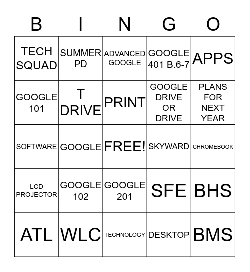 TECH OVERSIGHT COMMITTEE  Bingo Card