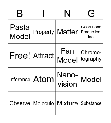 Matter Vocabulary Bingo Card