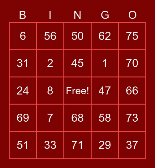 Lucky 7 Bingo Card