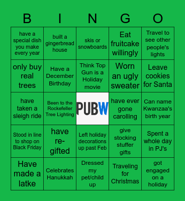 Holiday Shenanigans Bingo Card